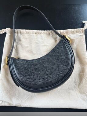 Quince Black Crescent Leather Shoulder Bag